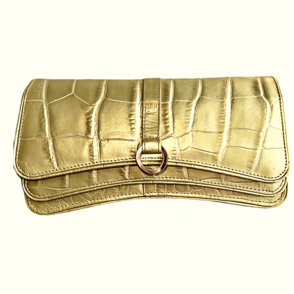 Vintage Genuine Leather Gold Croc Embossed Clutch crossbody bag